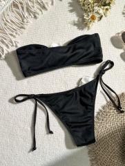 3D Floral Black & White Strapless Bikini Swimwear Supplier