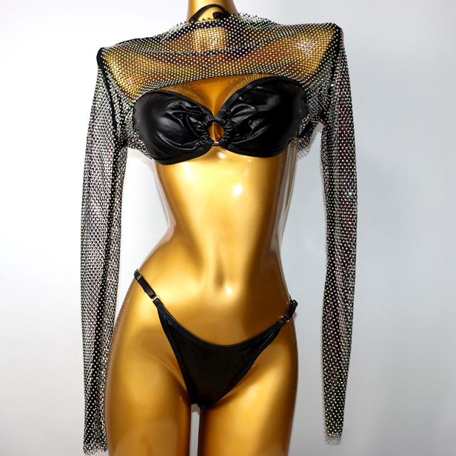 Glitter Black Metallic Bandeau Bikini Set Manufacturer