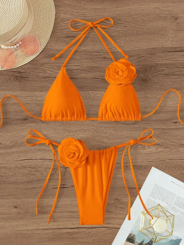 3D Floral Patch Orange Bikini Set Manufacturer