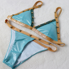 Sky Blue Studded Metallic Bandeau Bathing Suit Factory