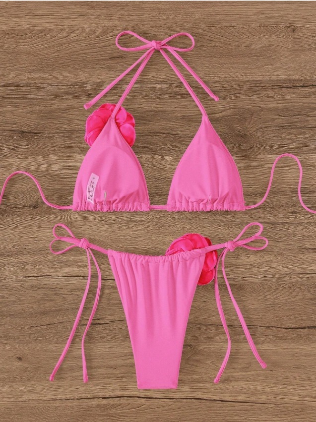 3D Flower Applique Pink Bathing Suit Exporter