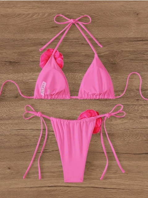 3D Flower Applique Pink Bathing Suit Exporter