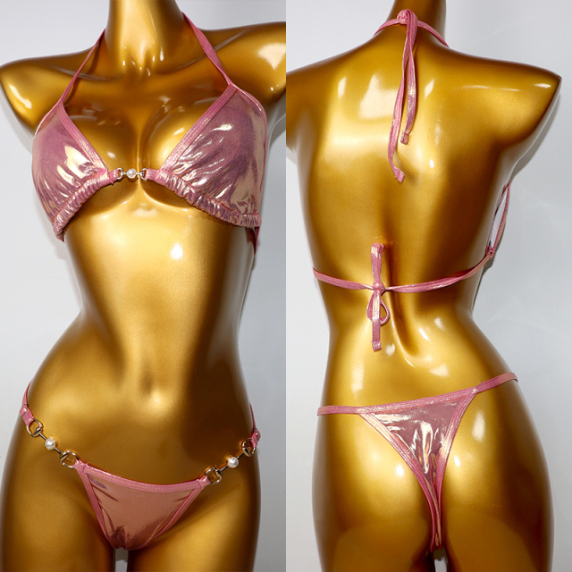 Beaded Chain Blue Metallic Triangle Swimwear Manufacturer