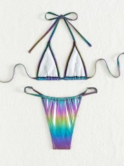 Two Pieces Iridescent Green Metallic Padded Bikini Wholesale