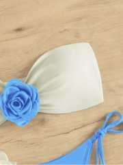 3D Flower Applique White & Blue Two Pieces Bikini Exporter