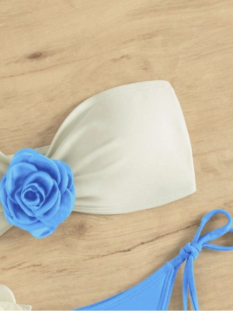 3D Flower Applique White & Blue Two Pieces Bikini Exporter