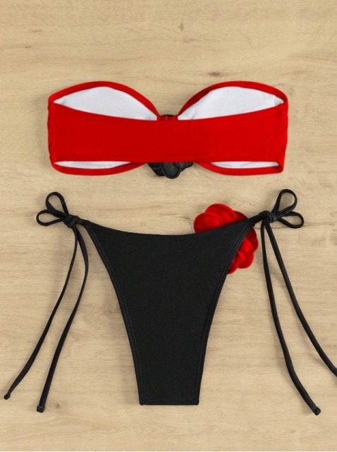 3D Floral Applique Red & Black Two Pieces Bikini Manufacturer