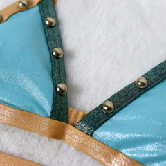 Sky Blue Studded Metallic Bandeau Bathing Suit Factory