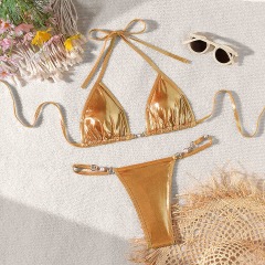 Beaded Chain Blue Metallic Triangle Swimwear Manufacturer