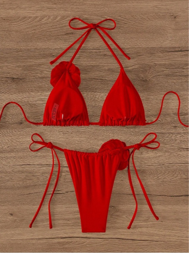 3D Flower Red Two Pieces Bikini Swimwear Factory