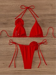 3D Flower Red Two Pieces Bikini Swimwear Factory