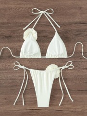 3D Floral White Triangle Bikini Set Custom