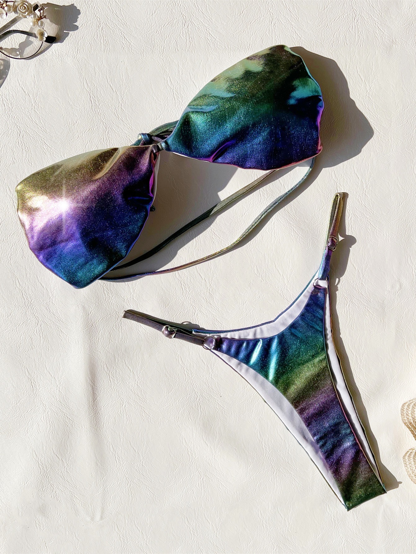 Gradient Color Metallic Bandeau Bathing Suit Supplier