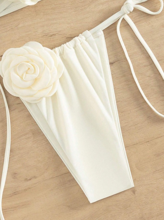 3D Floral White Bandeau Bathing Suit Factory