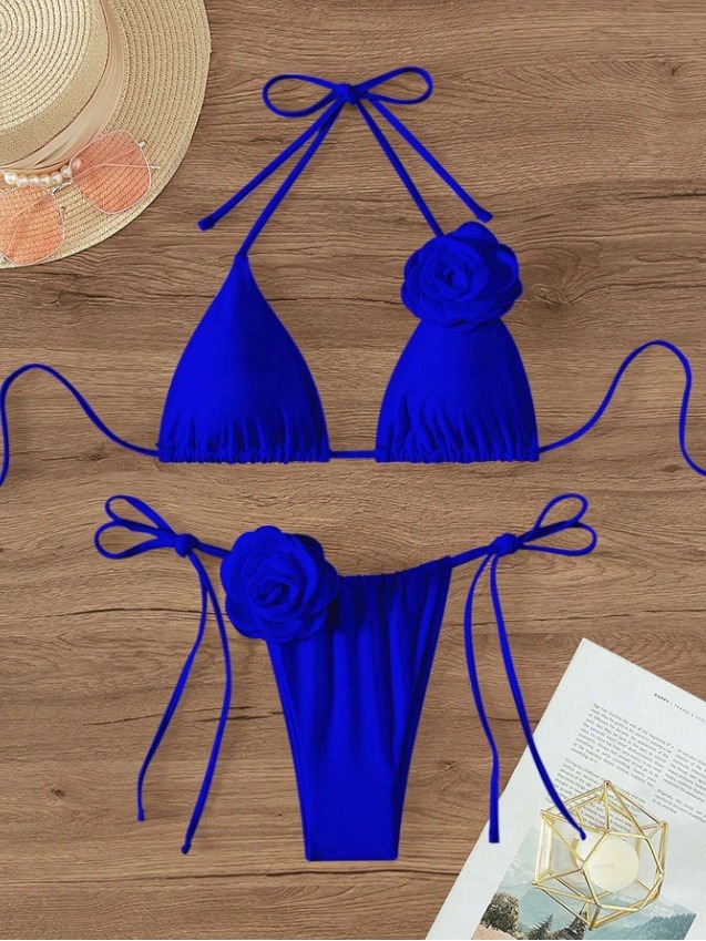 3D Floral Royal Blue Bathing Suit Swimwear Supplier