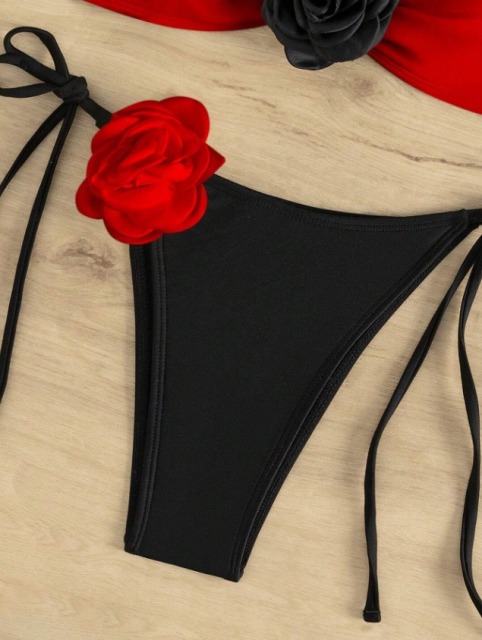 3D Floral Applique Red & Black Two Pieces Bikini Manufacturer