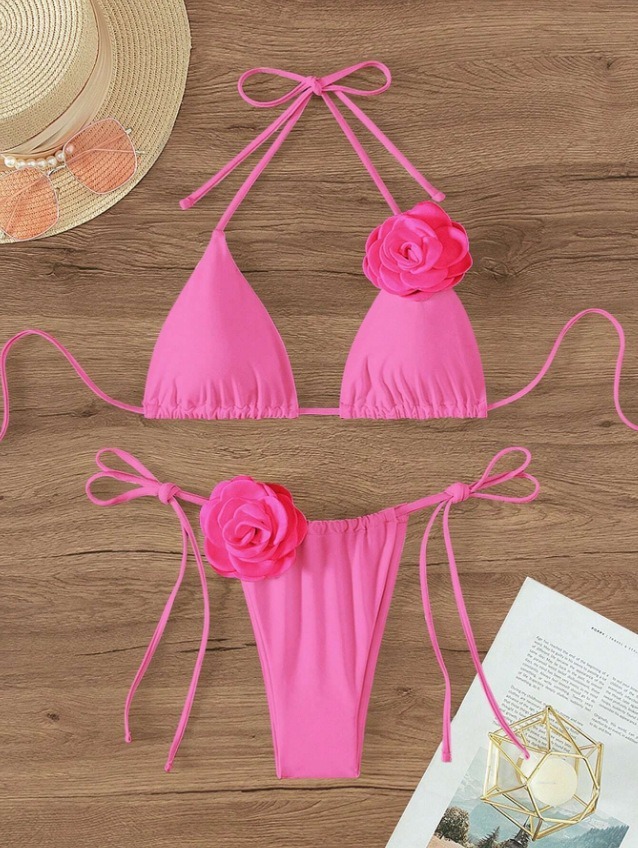 3D Flower Applique Pink Bathing Suit Exporter