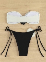 3D Flower White & Black Strapless Bikini Swimwear Factory