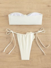 3D Floral White Bandeau Bathing Suit Factory