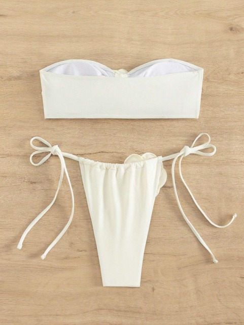 3D Floral White Bandeau Bathing Suit Factory