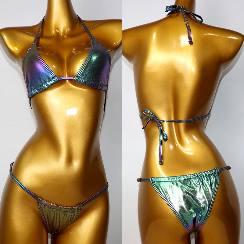 Glitter Iridescent Green Metallic Bikini Set Supplier