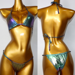 Glitter Iridescent Green Metallic Bikini Set Supplier