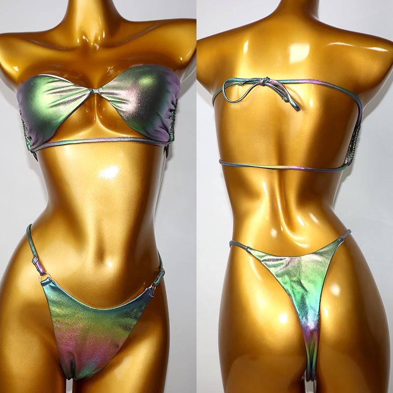 Gradient Color Metallic Bandeau Bathing Suit Supplier