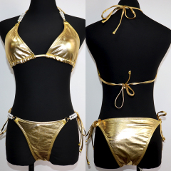 Shiny Pearl Chain Gold Metallic Padded Triangle Bikini Exporter