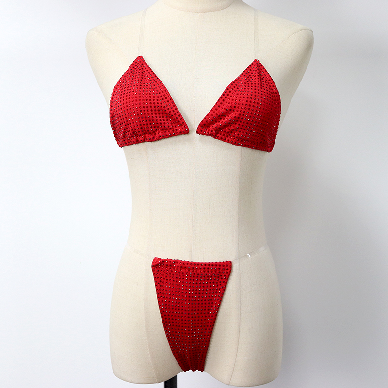 Bedazzled Red Diamond Bathing Suit with Transparent Strap Wholesale