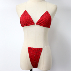 Bedazzled Red Diamond Bathing Suit with Transparent Strap Wholesale