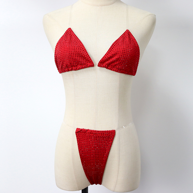 Bedazzled Red Diamond Bathing Suit with Transparent Strap Wholesale