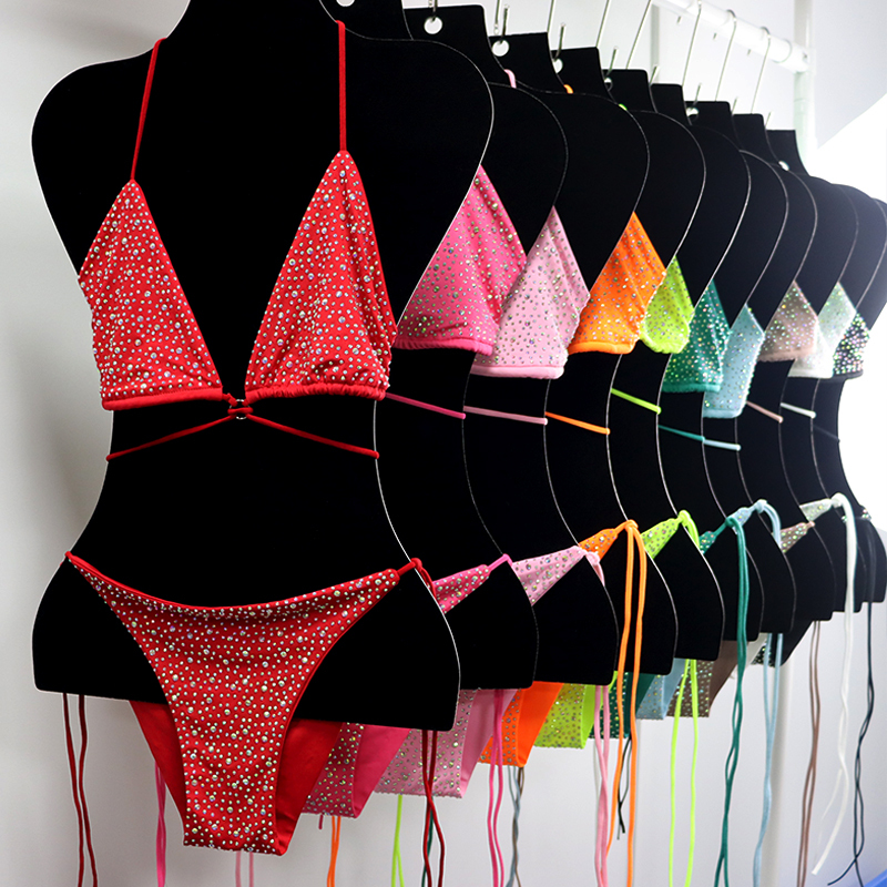 Sparkle Colorful Two Pieces Rhinestone Bikini Factory