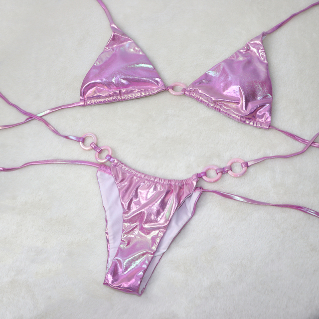 Shiny Metallic Two Pieces Bathing Suit Wholesale