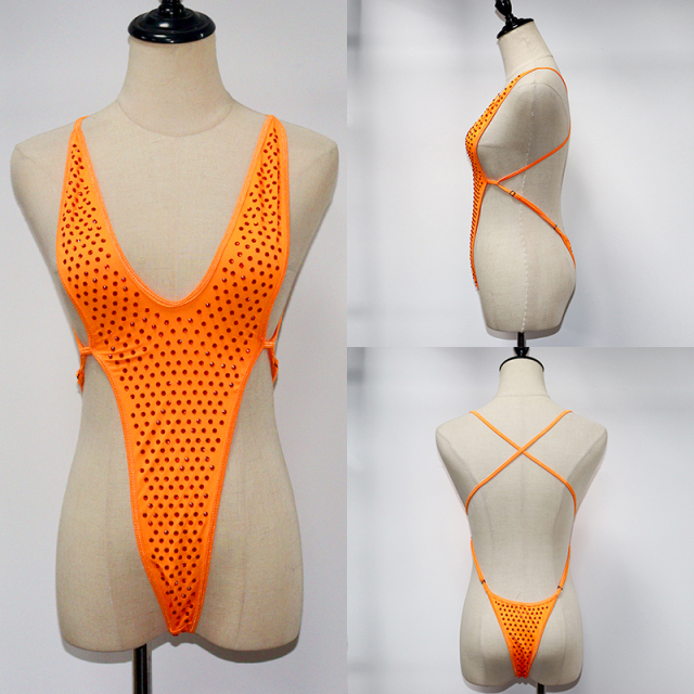 Sexy Orange Backless Crystal Beachwear Swimsuit Manufacturer