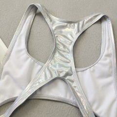 Beauty Back Hollow Out Silver Metallic Swimsuit Factory