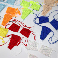 Square Shaped White Two Pieces Swimwear with Diamond Factory