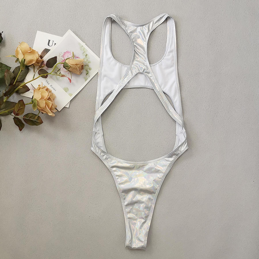 Beauty Back Hollow Out Silver Metallic Swimsuit Factory
