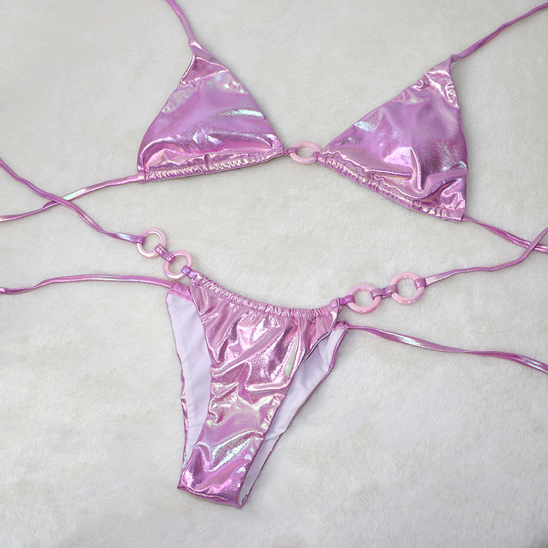 Glitter Pink Metallic Triangle Bikini Set Custom