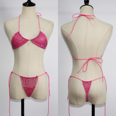 Bling Black Plastic Mesh Diamond Bathing Suit Custom
