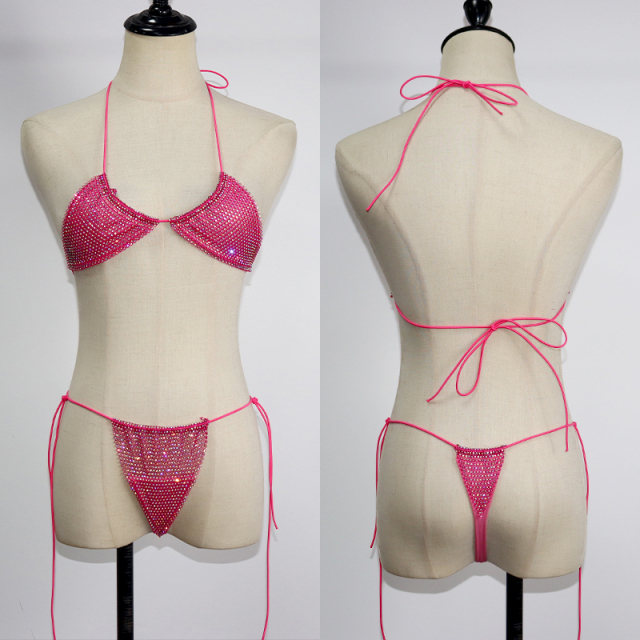 Bling Black Plastic Mesh Diamond Bathing Suit Custom