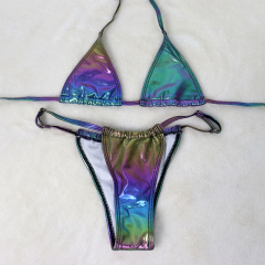 Glitter Iridescent Green Metallic Bikini Set Supplier