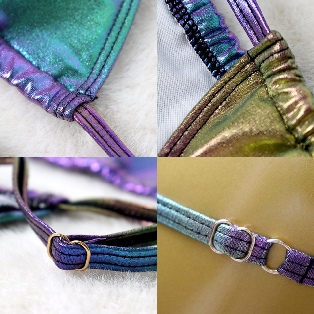 Iridescent Green Adjustable Strap Metallic Triangle Swimwear Custom