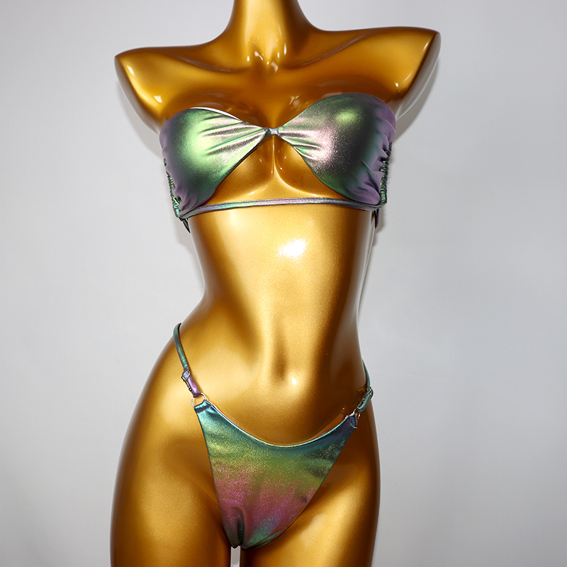 Beauty Backless Glitter Metallic Bandeau Bikini Set Custom