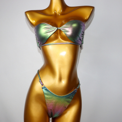 Beauty Backless Glitter Metallic Bandeau Bikini Set Custom