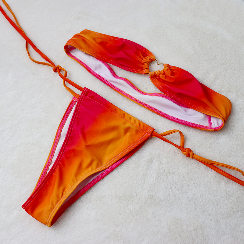 Two Pieces Gradient Color Bandeau Bikini Set Wholesale