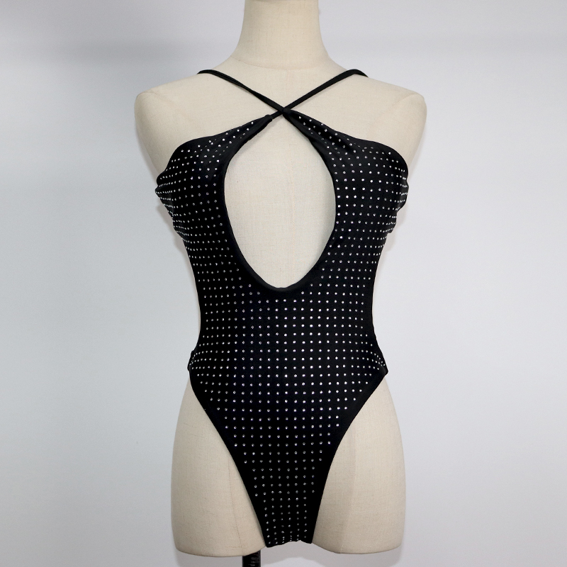 Luxury Hollow Out One Piece Beachwear Swimsuit with Rhinestones Exporter