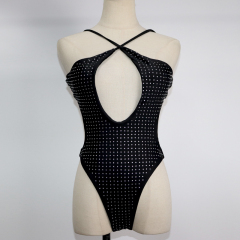 Luxury Hollow Out One Piece Beachwear Swimsuit with Rhinestones Exporter