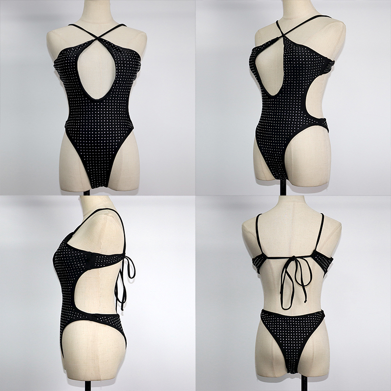 Luxury Hollow Out One Piece Beachwear Swimsuit with Rhinestones Exporter