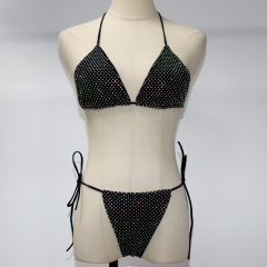 Shiny Pink Crystal Net Triangle Bathing Suit Wholesale
