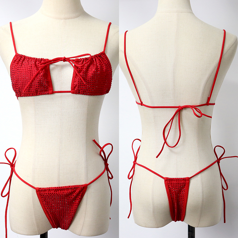 Luxury Red Backless Two Pieces Rhinestone Bikini Supplier